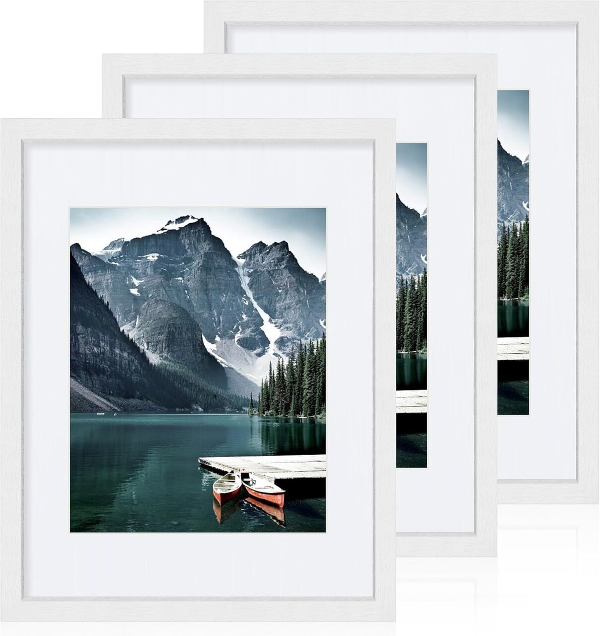 11x14 Picture Frame White Set of 3 – Solid Wood Photo Frames with Real Glass – Displays 8x10 with Mat or 11x14 Without Mat – Large Wall Gallery Frame Set for Home, Office, or Gallery Wall Decor